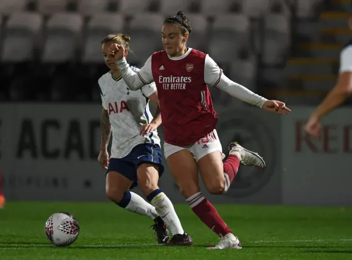 Framed Print : Arsenal Women vs. Tottenham Hotspur Women: FA Womens Continental League Cup Match in Empty Meadow Park
