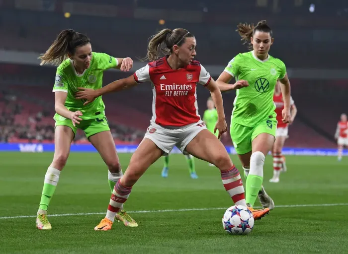 Framed Print : Arsenal Women vs. VfL Wolfsburg: A Tight Battle in the UEFA Women's Champions League Quarterfinals Framed Print : Arsenal Women vs. VfL Wolfsburg: A Tight Battle in the UEFA Women's Champions League Quarterfinals