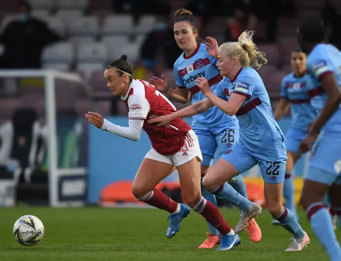 Framed Print : Arsenal Women vs. West Ham United Women: 2021 FA WSL Match in Empty Stands Framed Print : Arsenal Women vs. West Ham United Women: 2021 FA WSL Match in Empty Stands