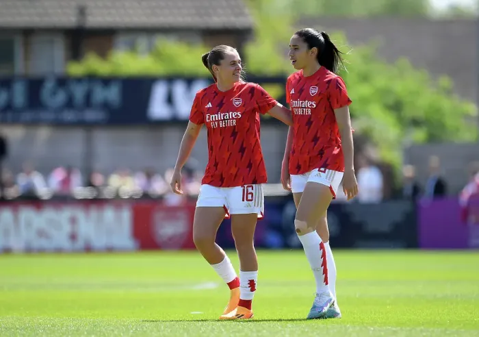 Framed Print : Arsenal Women Warm Up Ahead of Aston Villa Clash in FA Women's Super League (2022-23)