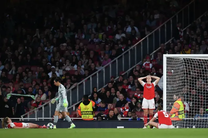 Framed Print : Arsenal Women's Agony: Lotte Wubben-Moy's Heartbreak in Champions League Semifinal Defeat to VfL Wolfsburg