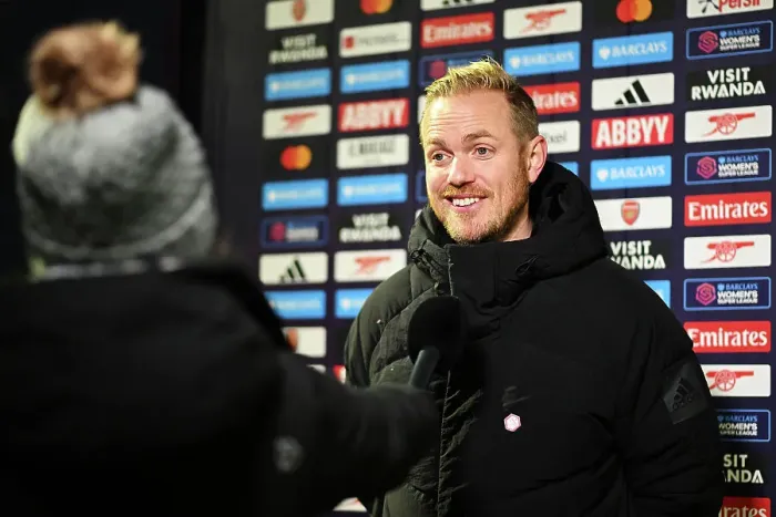 Framed Print : Arsenal Women's Boss Jonas Eidevall Celebrates Victory Over West Ham United in Post-Match Press Conference (November 2023)