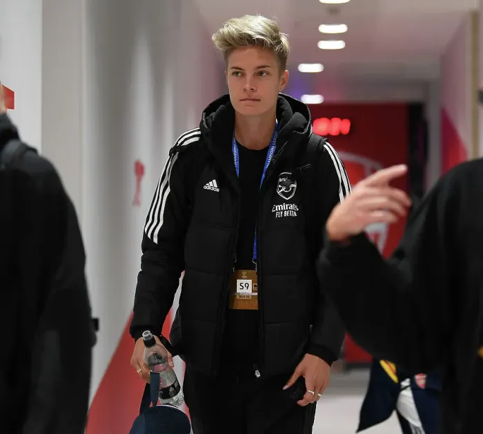 Framed Print : Arsenal Women's Champion League: Kaylan Marckese Gears Up in the Emirates Changing Room Framed Print : Arsenal Women's Champion League: Kaylan Marckese Gears Up in the Emirates Changing Room