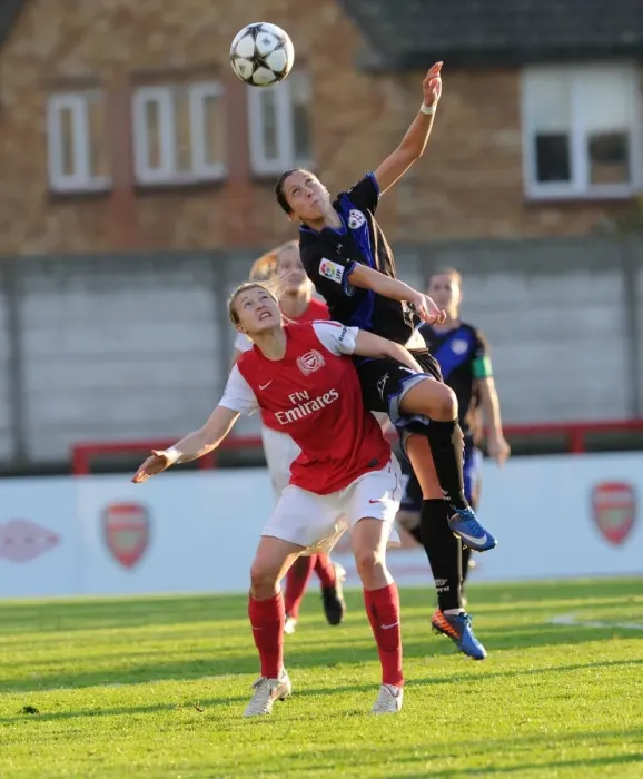 Framed Print : Arsenal Women's Champions League: Ellen White vs. Jennifer Hermoso - Arsenal Leads 5-1 over Rayo Vallecano (Round of 16, 2nd Leg)