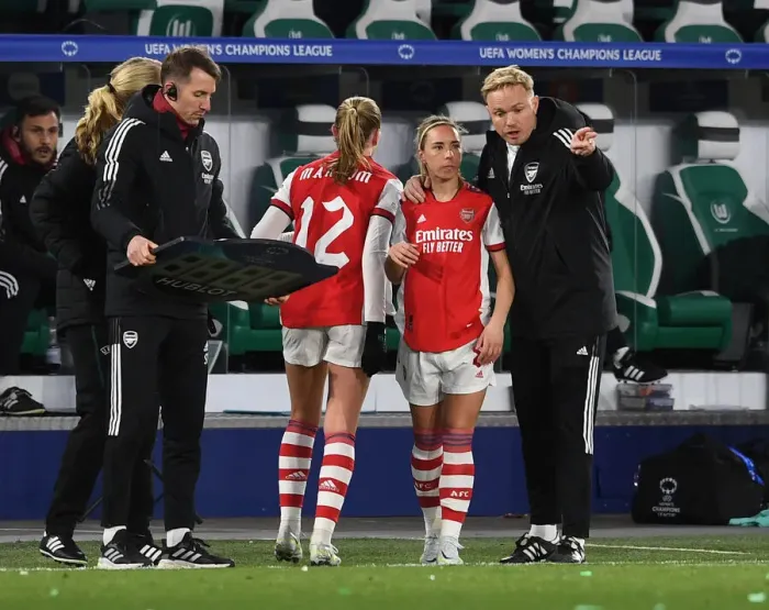 Framed Print : Arsenal Women's Champions League: Jonas Eidevall Coaches Jordan Nobbs