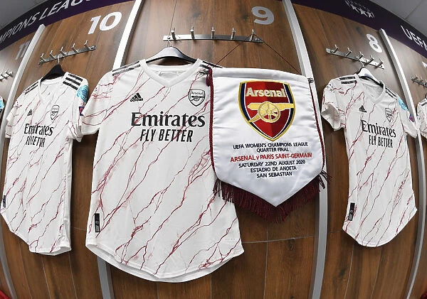 Arsenal Women's Champions League Quarterfinal: Match Shirts in Arsenal Dressing Room vs Paris Saint-Germain