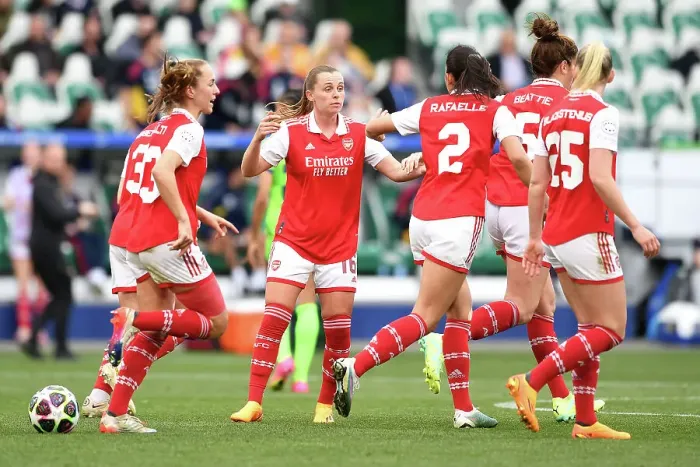 Framed Print : Arsenal Women's Champions League Semi-Final: Rafaelle's Dramatic Goal vs. VfL Wolfsburg (2022-23)