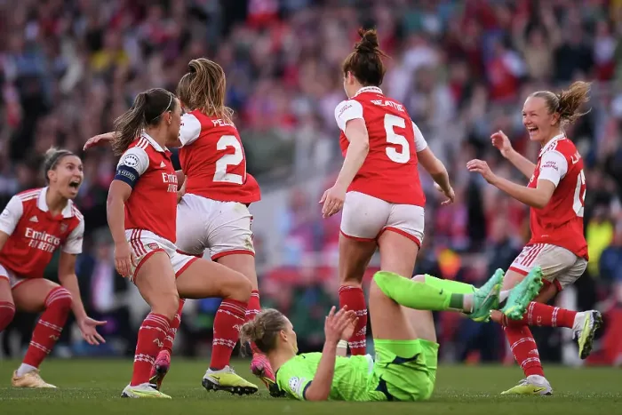 Framed Print : Arsenal Women's Champions League Semifinal: Beattie Scores Crucial Second Goal vs. VfL Wolfsburg