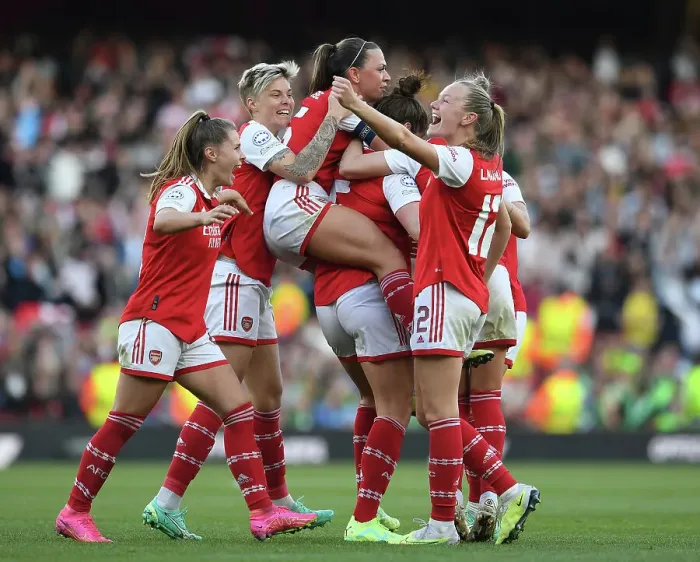 Framed Print : Arsenal Women's Champions League Semifinal: Beattie Scores Double, Team Celebrates Victory Over VfL Wolfsburg (2022-23) Framed Print : Arsenal Women's Champions League Semifinal: Beattie Scores Double, Team Celebrates Victory Over VfL Wolfsburg (2022-23)