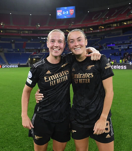 Arsenal Women's Champions League Triumph: Beth Mead and Caitlin Foord's Euphoric Goal Celebration vs. Olympique Lyonnais
