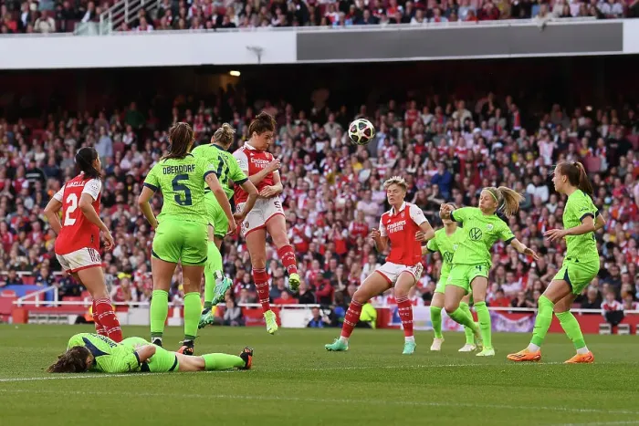 Framed Print : Arsenal Women's Champions League Triumph: Beattie's Decisive Goal vs. VfL Wolfsburg (2022-23)