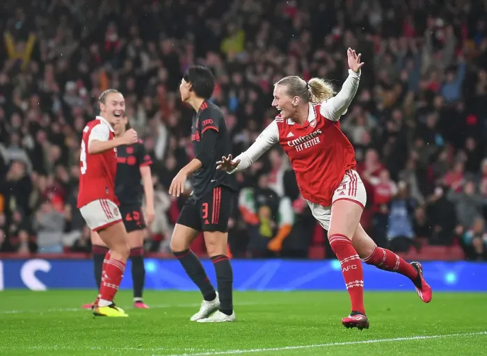 Framed Print : Arsenal Women's Champions League Triumph: Stina Blackstenius Scores Second Goal Against Bayern Munich Framed Print : Arsenal Women's Champions League Triumph: Stina Blackstenius Scores Second Goal Against Bayern Munich