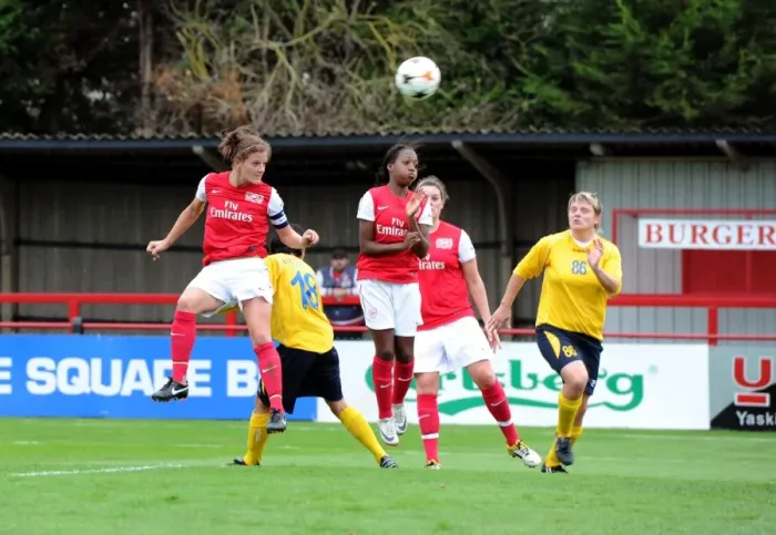 Framed Print : Arsenal Women's Champions League Victory: Katie Chapman Scores Third Goal Against Bobruichanka (6-0)