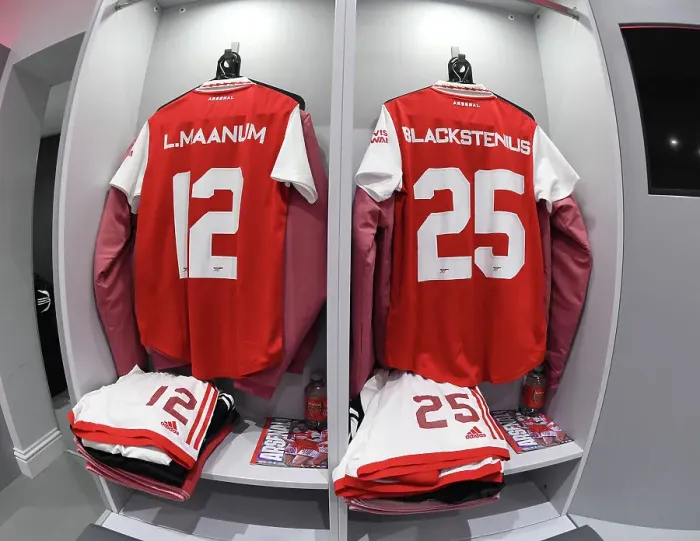 Framed Print : Arsenal Women's Changing Room: Frida Maanum and Stina Blackstenius Prepare for Arsenal v Aston Villa (FA Women's Continental Tyres League Cup, 2023)