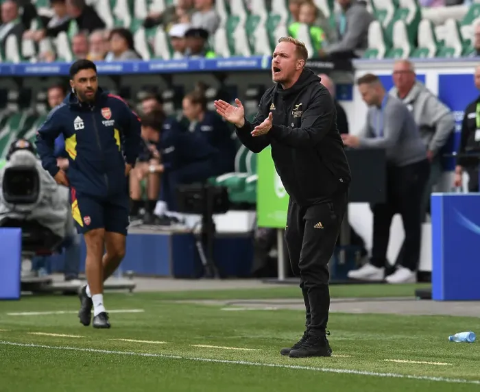 Framed Print : Arsenal Women's Coach Jonas Eidevall Leads Team in UEFA Champions League Semifinal Against VfL Wolfsburg