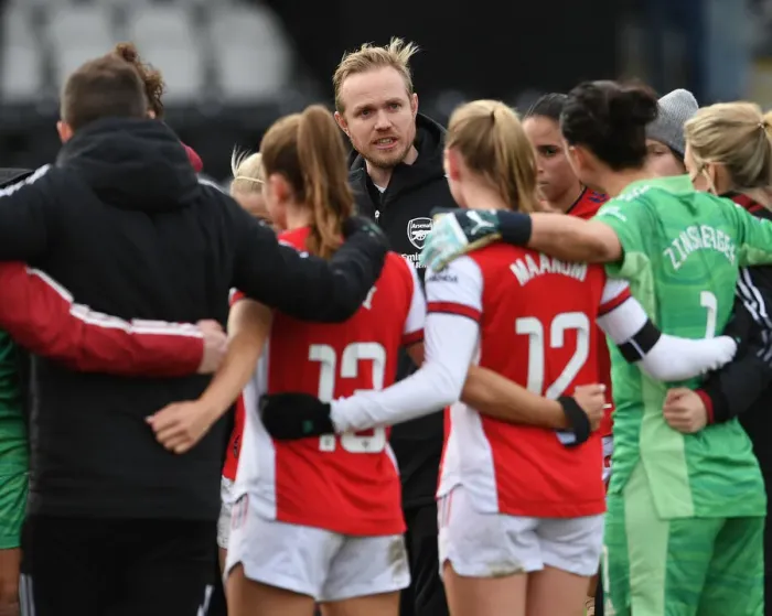 Framed Print : Arsenal Women's Coach Jonas Eidevall Motivates Team During FA WSL Clash Against Manchester United Framed Print : Arsenal Women's Coach Jonas Eidevall Motivates Team During FA WSL Clash Against Manchester United