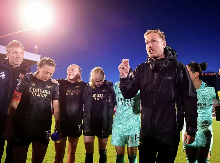 Framed Print : Arsenal Women's Coach Jonas Eidevall Post-Match at Brighton & Hove Albion