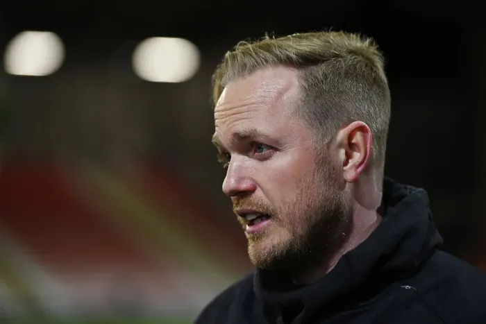 Framed Print : Arsenal Women's Coach Jonas Eidevall Post-Match Interview after Manchester United Clash in FA Women's Super League (2022-23)