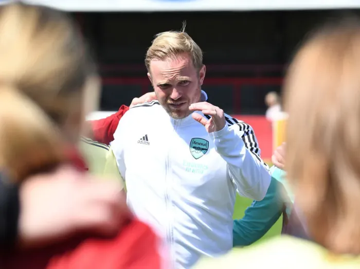Framed Print : Arsenal Women's Coach Jonas Eidevall Post-Match at West Ham United Women (FA WSL 2021-22)