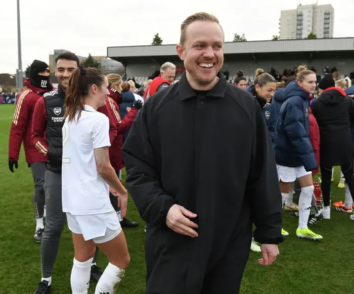Framed Print : Arsenal Women's Coach Jonas Eidevall Reacts After FA Cup Win Against Watford Women