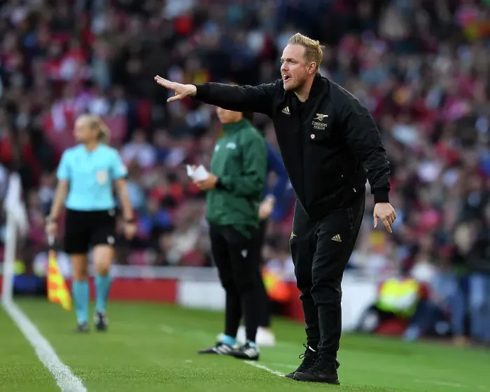 Framed Print : Arsenal Women's Coach Jonas Eidevall Reacts in UEFA Champions League Semifinal vs VfL Wolfsburg