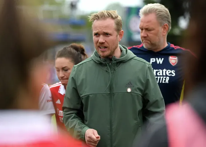 Framed Print : Arsenal Women's Coach Jonas Eidevall Speaks with Players After Chelsea Match Framed Print : Arsenal Women's Coach Jonas Eidevall Speaks with Players After Chelsea Match