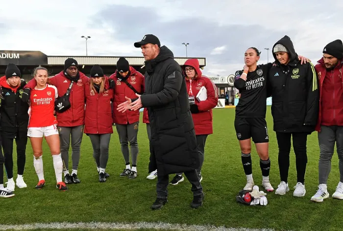 Framed Print : Arsenal Women's Coach Jonas Eidevall Speaks to Team After Super League Match Against Everton
