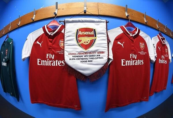 Arsenal Women's Continental Cup Final: Preparation Uniforms - Shirts and Pennant in the Changing Room