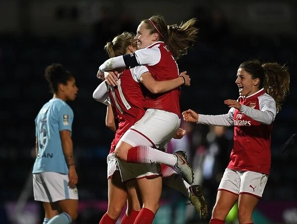 Arsenal Women's Continental Cup Final: Miedema, Little, and van de Donk Celebrate Goal Against Manchester City