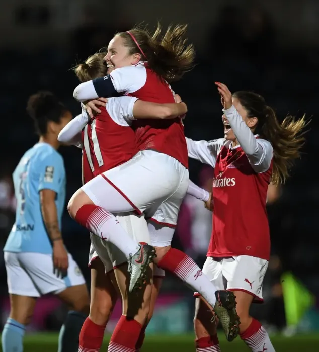 Framed Print : Arsenal Women's Continental Cup Final: Miedema and Little Celebrate Goal Against Manchester City