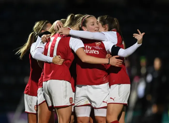 Framed Print : Arsenal Women's Continental Cup Final: Miedema and Little Celebrate Goal Against Manchester City Framed Print : Arsenal Women's Continental Cup Final: Miedema and Little Celebrate Goal Against Manchester City