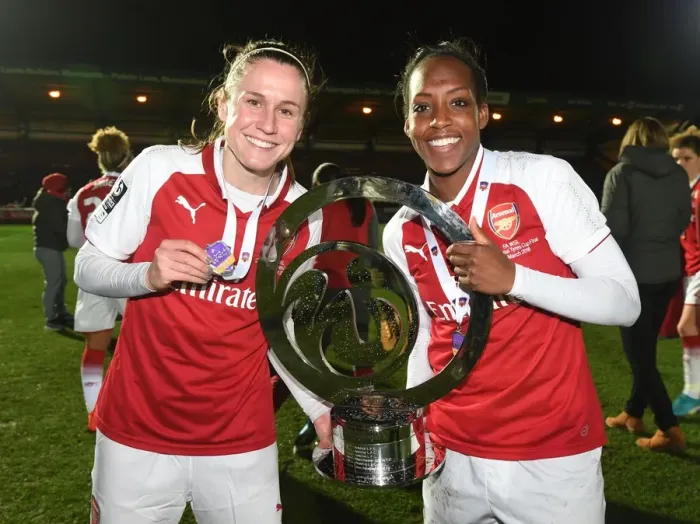 Framed Print : Arsenal Women's Continental Cup Victory: Heather O'Reilly and Danielle Carter Celebrate with the Trophy Framed Print : Arsenal Women's Continental Cup Victory: Heather O'Reilly and Danielle Carter Celebrate with the Trophy