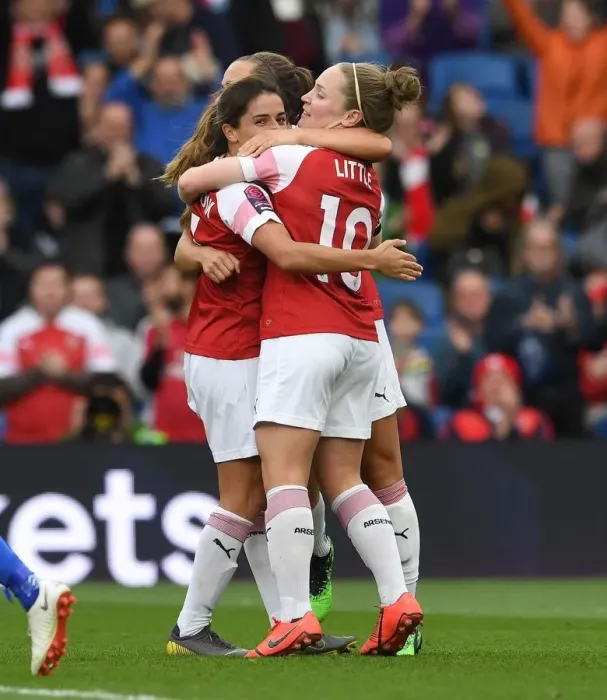 Framed Print : Arsenal Women's Danielle van de Donk and Kim Little Celebrate Goal Against Brighton & Hove Albion Women Framed Print : Arsenal Women's Danielle van de Donk and Kim Little Celebrate Goal Against Brighton & Hove Albion Women