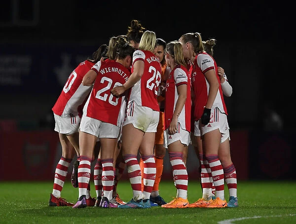 Arsenal Women's Determined Huddle: Unity in Action during FA Cup Quarterfinal vs Coventry United