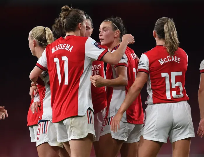 Framed Print : Arsenal Women's Dominance: Caitlin Foord and Vivianne Miedema Celebrate Third Goal Against Tottenham Hotspur in FA WSL Showdown Framed Print : Arsenal Women's Dominance: Caitlin Foord and Vivianne Miedema Celebrate Third Goal Against Tottenham Hotspur in FA WSL Showdown