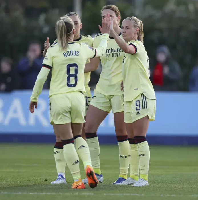 Framed Print : Arsenal Women's Dominance: Beth Mead and Team Celebrate Second Goal Against Everton Women in FA WSL Framed Print : Arsenal Women's Dominance: Beth Mead and Team Celebrate Second Goal Against Everton Women in FA WSL