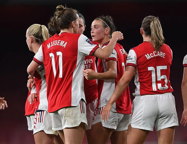 Arsenal Women's Dominance: Caitlin Foord and Vivianne Miedema Celebrate Third Goal Against Tottenham Hotspur in FA WSL Showdown