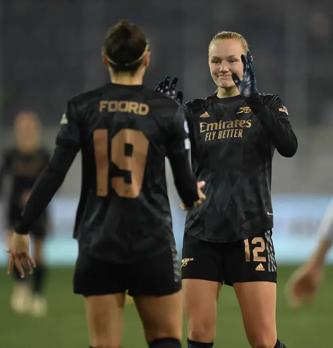 Framed Print : Arsenal Women's Dominance: Frida Maanum Scores Hat-Trick Against FC Zurich in UEFA Women's Champions League