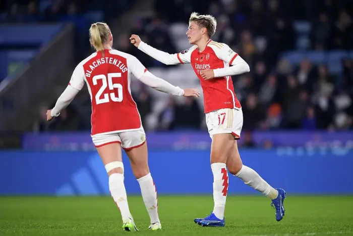 Framed Print : Arsenal Women's Dominance: Lina Hurtig Nets Six-Goal Blitz Against Leicester City