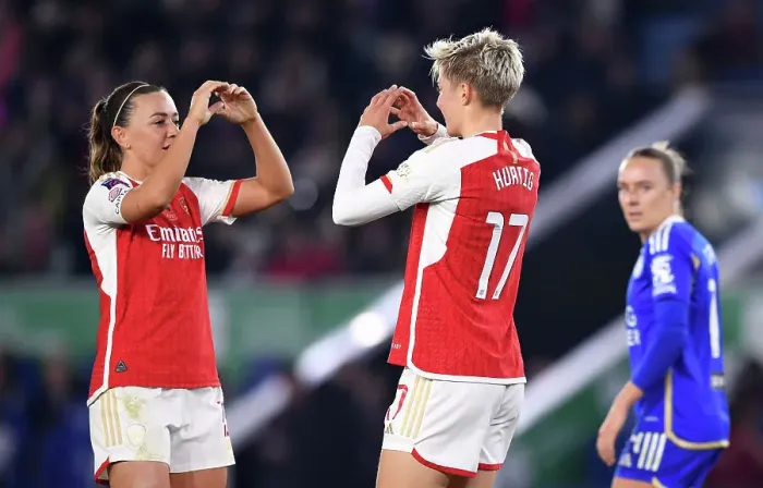 Framed Print : Arsenal Women's Dominance: Lina Hurtig Scores Sixth Goal Against Leicester City in Barclays WSL
