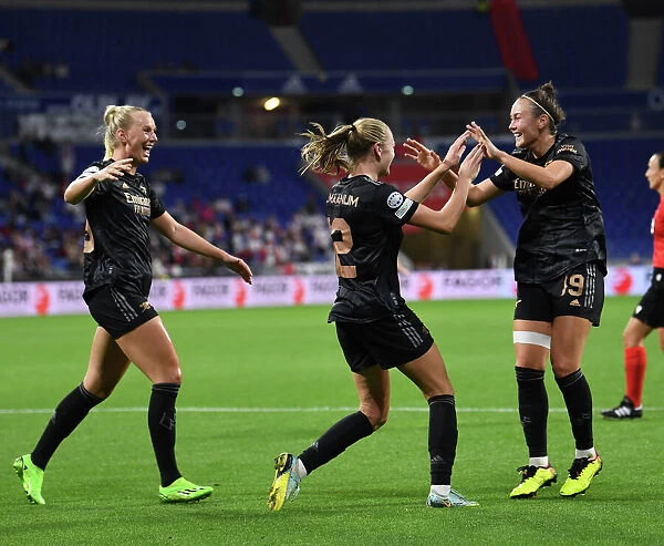 Arsenal Women's Double Strike: Celebrating Goals Against Olympique Lyonnais in UEFA Women's Champions League