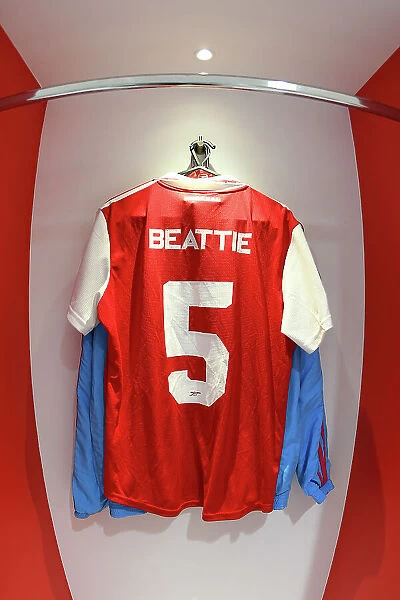 Arsenal Women's Dressing Room: Jennifer Beattie's Shirt Before Arsenal v VfL Wolfsburg Semifinal
