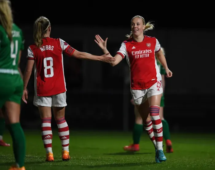 Framed Print : Arsenal Women's FA Cup: Double Trouble - Beth Mead and Jordan Nobbs Euphoric Celebration of Goals Against Coventry United