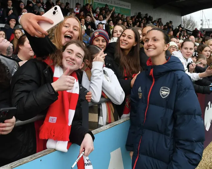 Framed Print : Arsenal Women's FA Cup: Lotte Wubben-Moy Celebrates with Fans after Victory over Watford Women