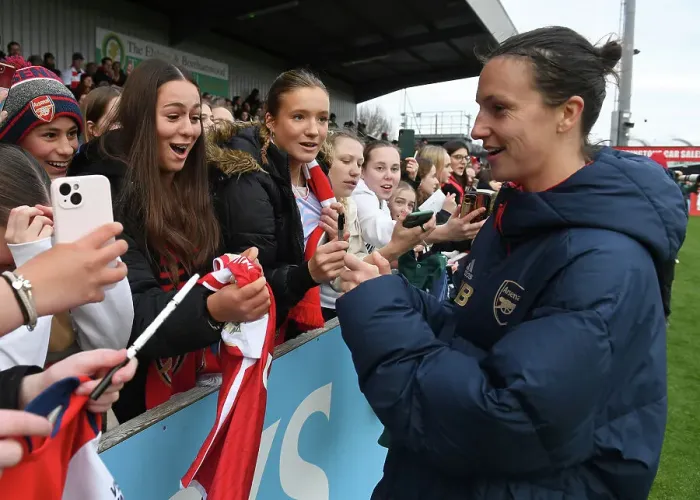 Framed Print : Arsenal Women's FA Cup: Lotte Wubben-Moy Greets Fans After Arsenal vs. Watford Match Framed Print : Arsenal Women's FA Cup: Lotte Wubben-Moy Greets Fans After Arsenal vs. Watford Match