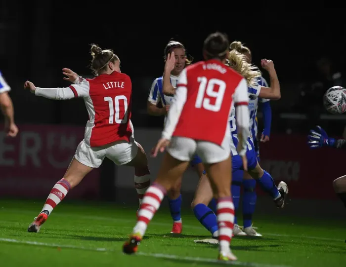 Framed Print : Arsenal Women's FA Cup Semi-Final Victory: Kim Little Scores the Opener Against Brighton & Hove Albion