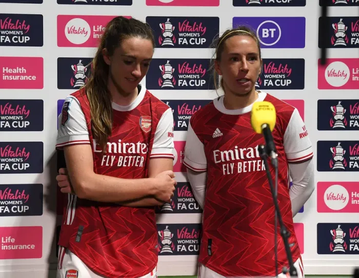 Framed Print : Arsenal Women's FA Cup Triumph: Exclusive Post-Match Interview with Lisa Evans and Jordan Nobbs