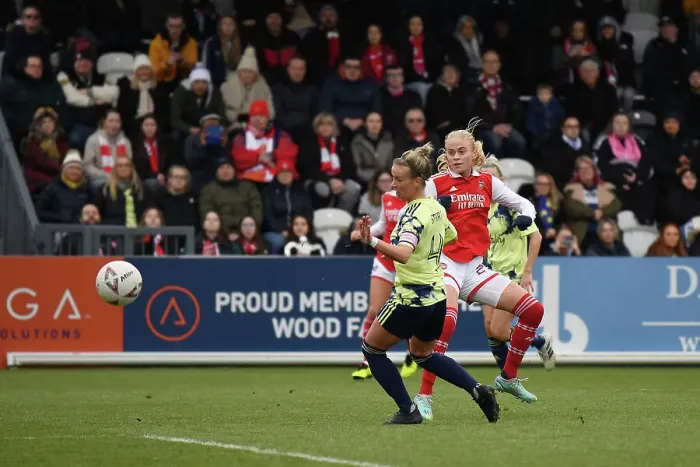 Framed Print : Arsenal Women's FA Cup Triumph: Kathrine Kuhl Scores the Decisive Goal against Leeds