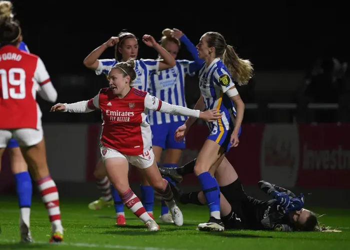 Framed Print : Arsenal Women's FA Cup Triumph: Kim Little Scores Opening Goal vs. Brighton & Hove Albion
