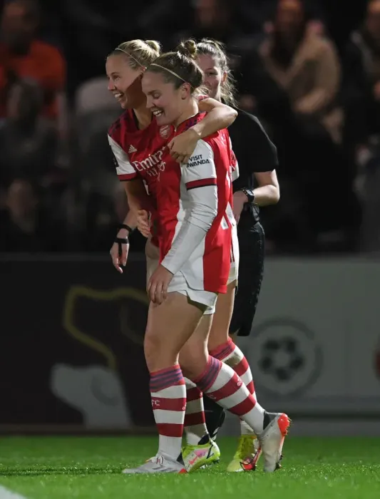 Framed Print : Arsenal Women's FA Cup Victory: Kim Little and Beth Mead Celebrate Historic First Goal Against Brighton & Hove Albion Framed Print : Arsenal Women's FA Cup Victory: Kim Little and Beth Mead Celebrate Historic First Goal Against Brighton & Hove Albion